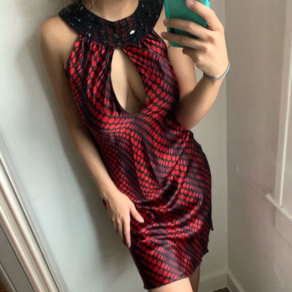Sexy silky red and black bebe dress